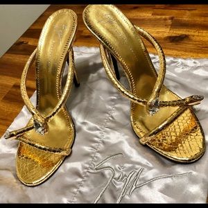 Giuseppe Zanotti Snake Charmer Gold Leather High Heel Sandals Size 9.5 NWT!!!